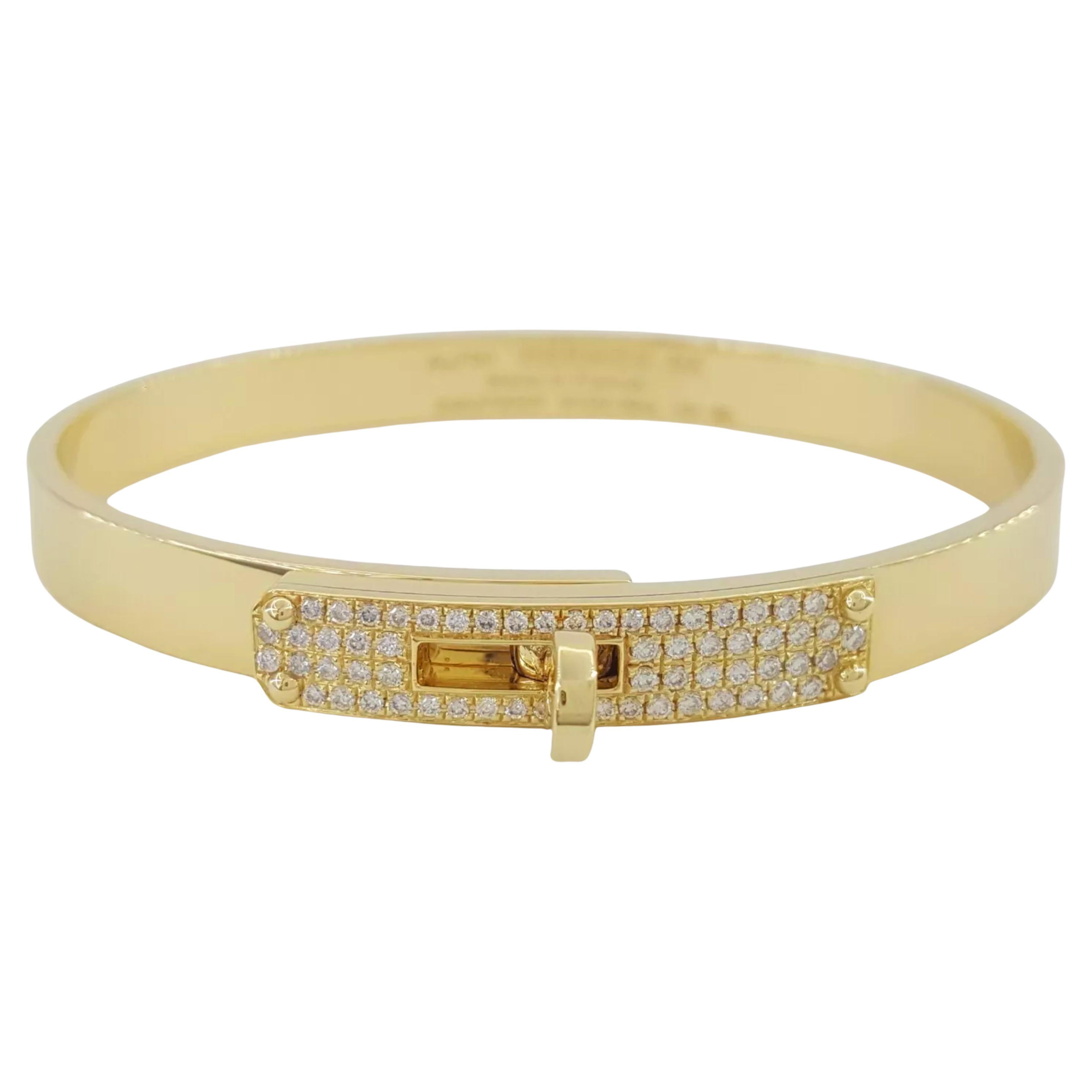 Hermès Kelly 18K Yellow Gold Pave Diamonds Bracelet For Sale