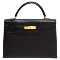 Vintage Hermes Kelly 1993 Black Ardennes Leather 32 Cm