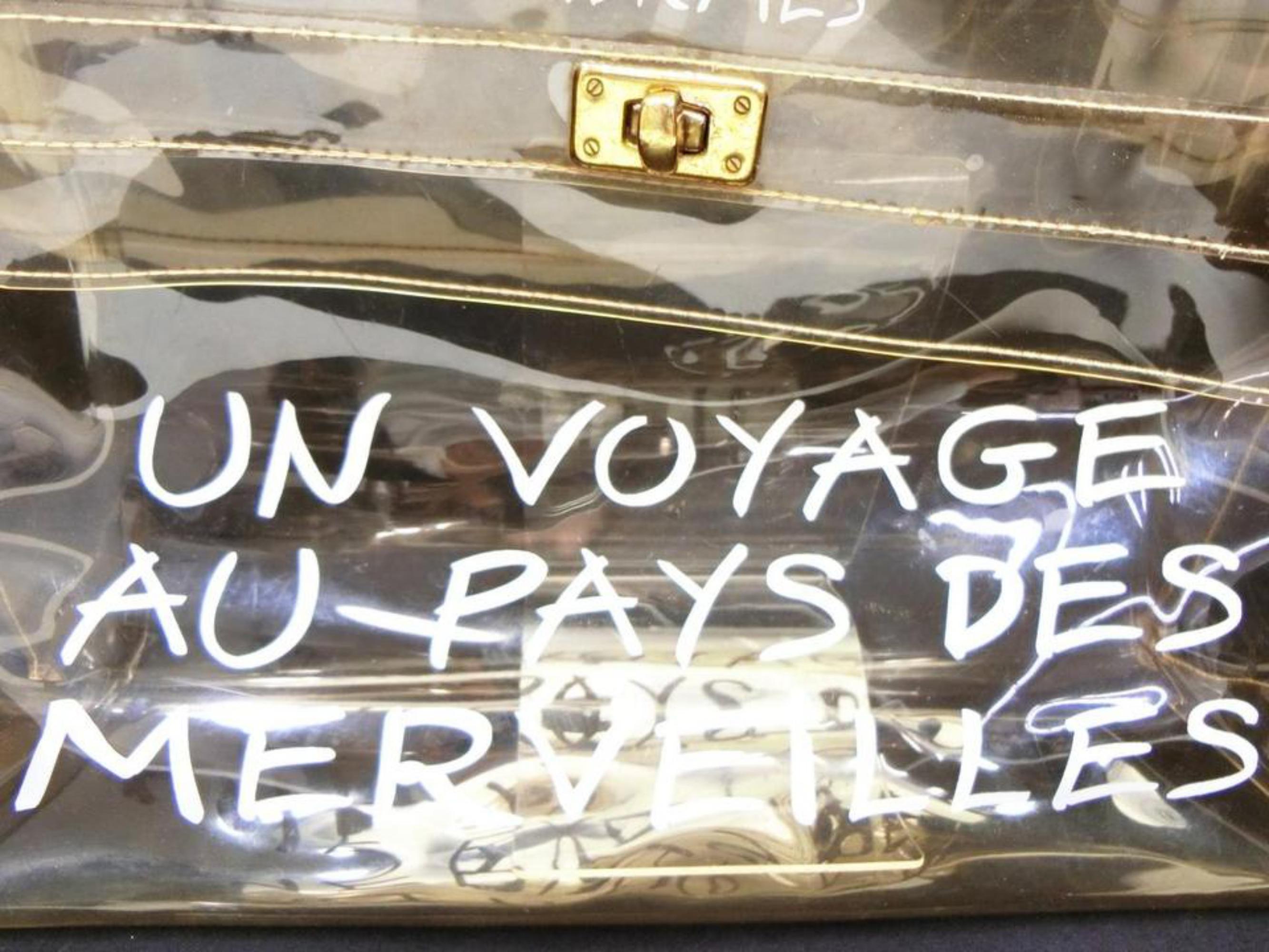 Hermès Kelly 1997 Souvenir De L'exposition Transparent 230224 Clear X White Viny For Sale 1