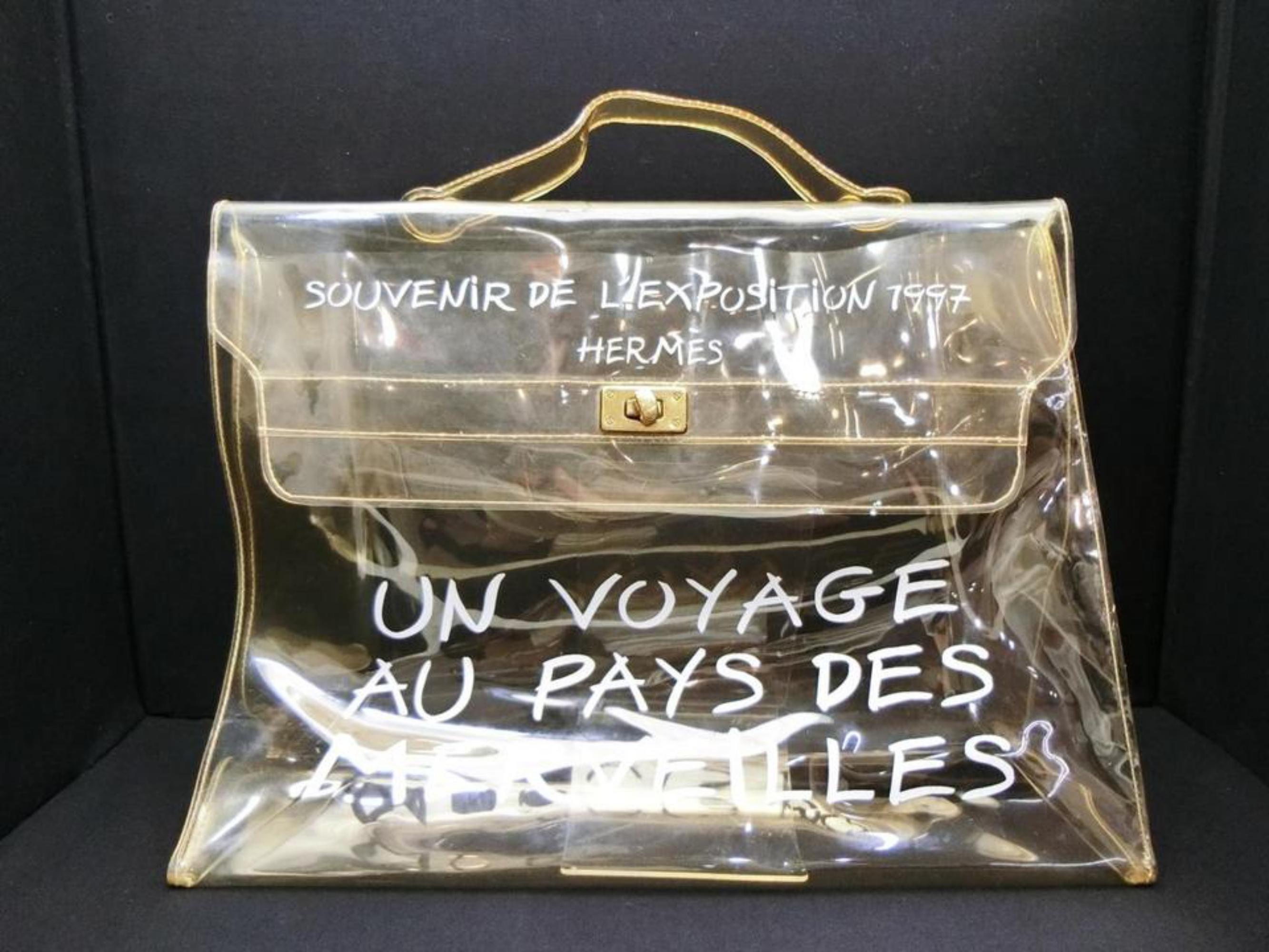 Hermès Kelly 1997 Souvenir De L'exposition Transparent 230224 Clear X White Viny For Sale 2