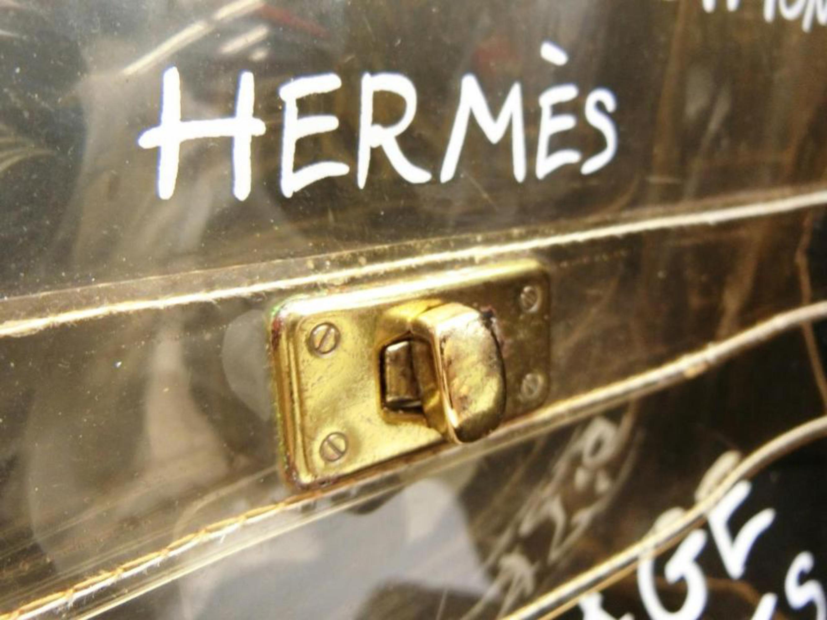 Gray Hermès Kelly 1997 Souvenir De L'exposition Transparent 230224 Clear X White Viny For Sale