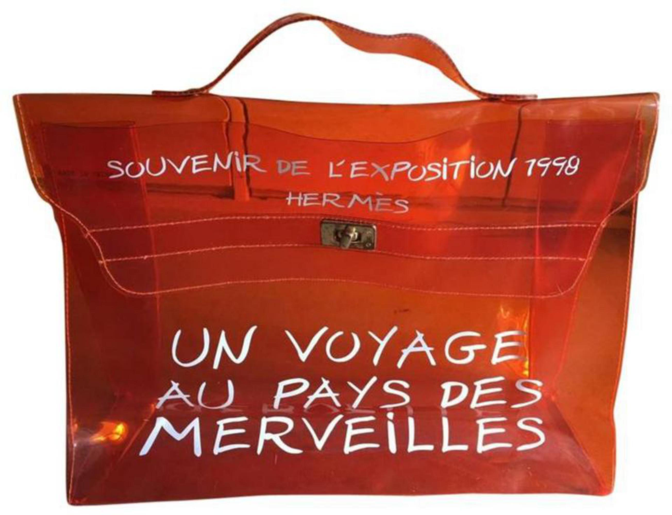 Hermès Kelly 1998 Souvenir D'exposition Clear 230222 Orange Vinyl Messenger Bag For Sale 6