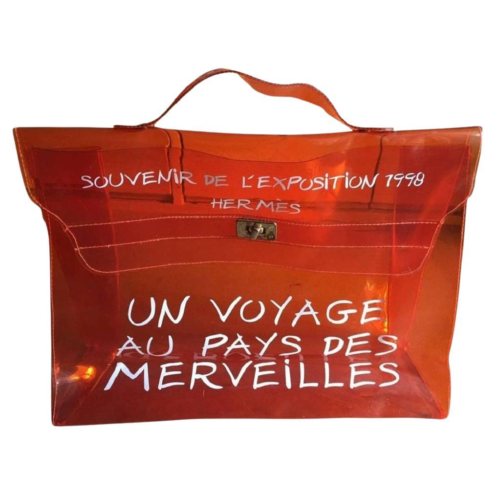 Herm�ès Kelly 1998 Souvenir D'exposition Clear 230222 Orange Vinyl Messenger Bag