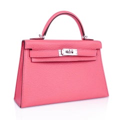 Hermes Kelly 20 Bag Mini Sellier Rose Lipstick Chevre Leather Palladium Hardware