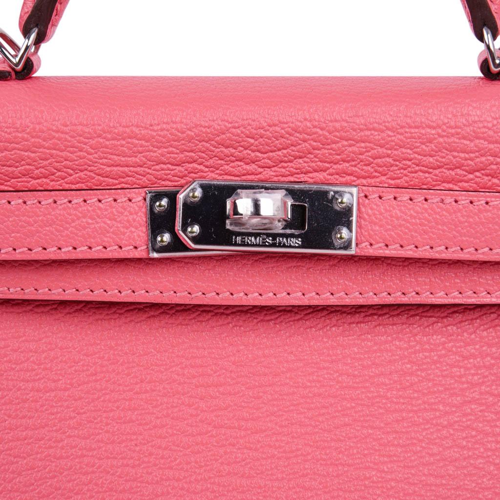 Pink Hermes Kelly 20 Bag Mini Sellier Rose Lipstick Chevre Leather Palladium Hardware