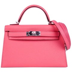 Hermes Kelly 20 Bag Mini Sellier Rose Lipstick Chevre Leather Palladium Hardware