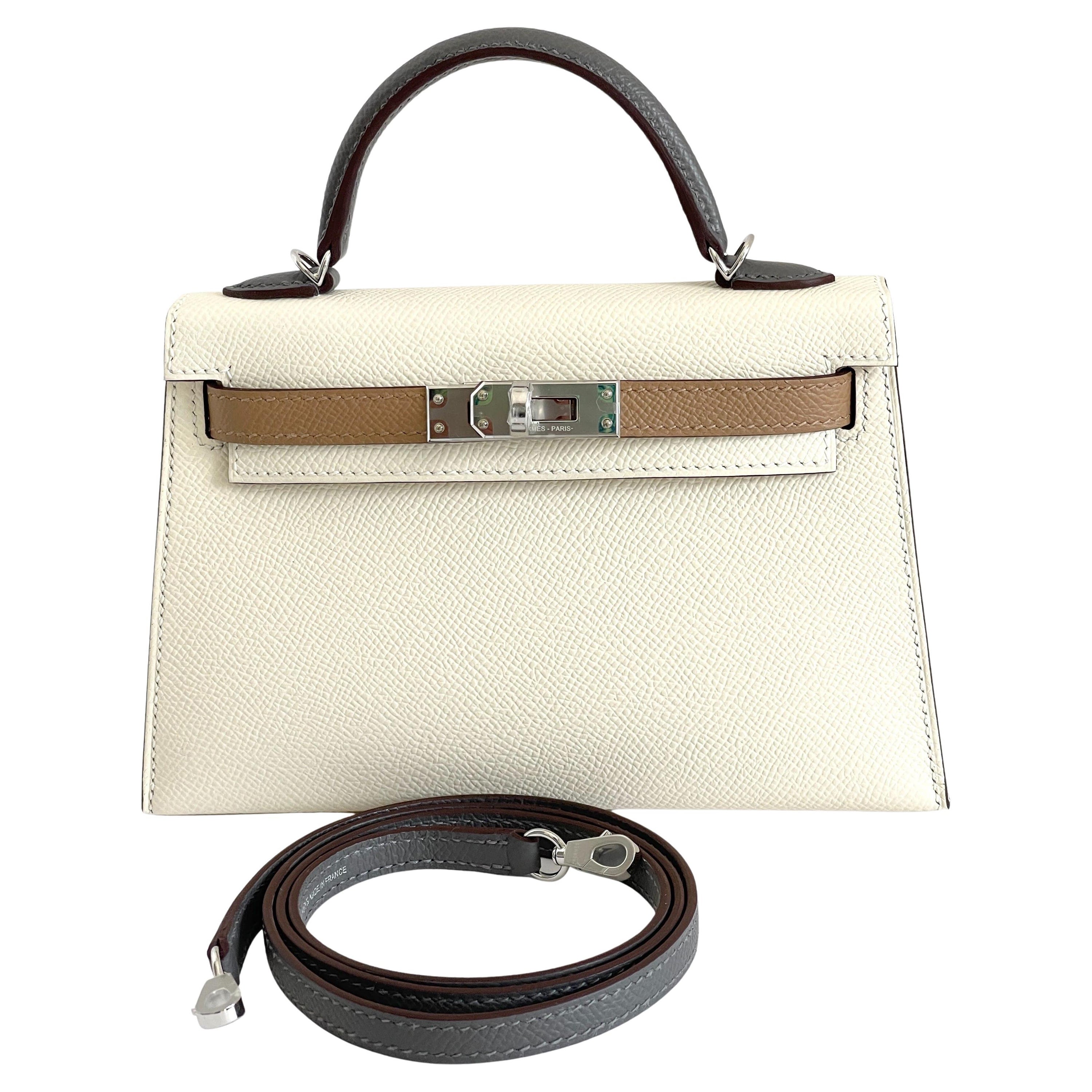 Hermes Kelly 20 Bag Nata Gris Meyer and Chai Tri Color Handbag