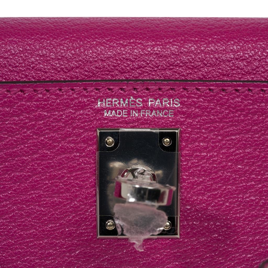 Women's Hermes Kelly 20 Mini Sellier Rose Pourpre Bag Chevre Leather Palladium Hardware For Sale