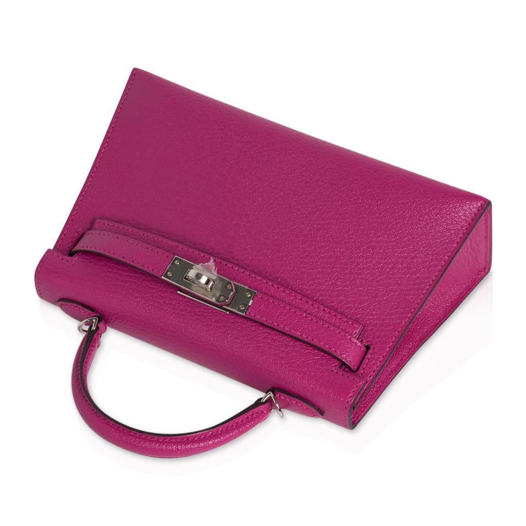 Pink Hermes Kelly 20 Mini Sellier Rose Pourpre Bag Chevre Leather Palladium Hardware For Sale