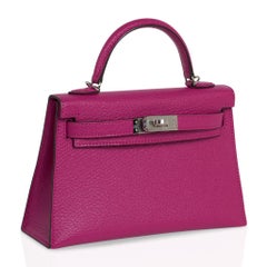 Hermes Kelly 20 Mini Sellier Rose Pourpre Bag Chevre Leather Palladium Hardware