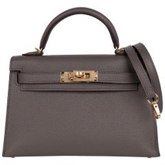 Hermes Kelly 20 Mini Sellier Tasche Etain Epsom Leder Gold Hardware
