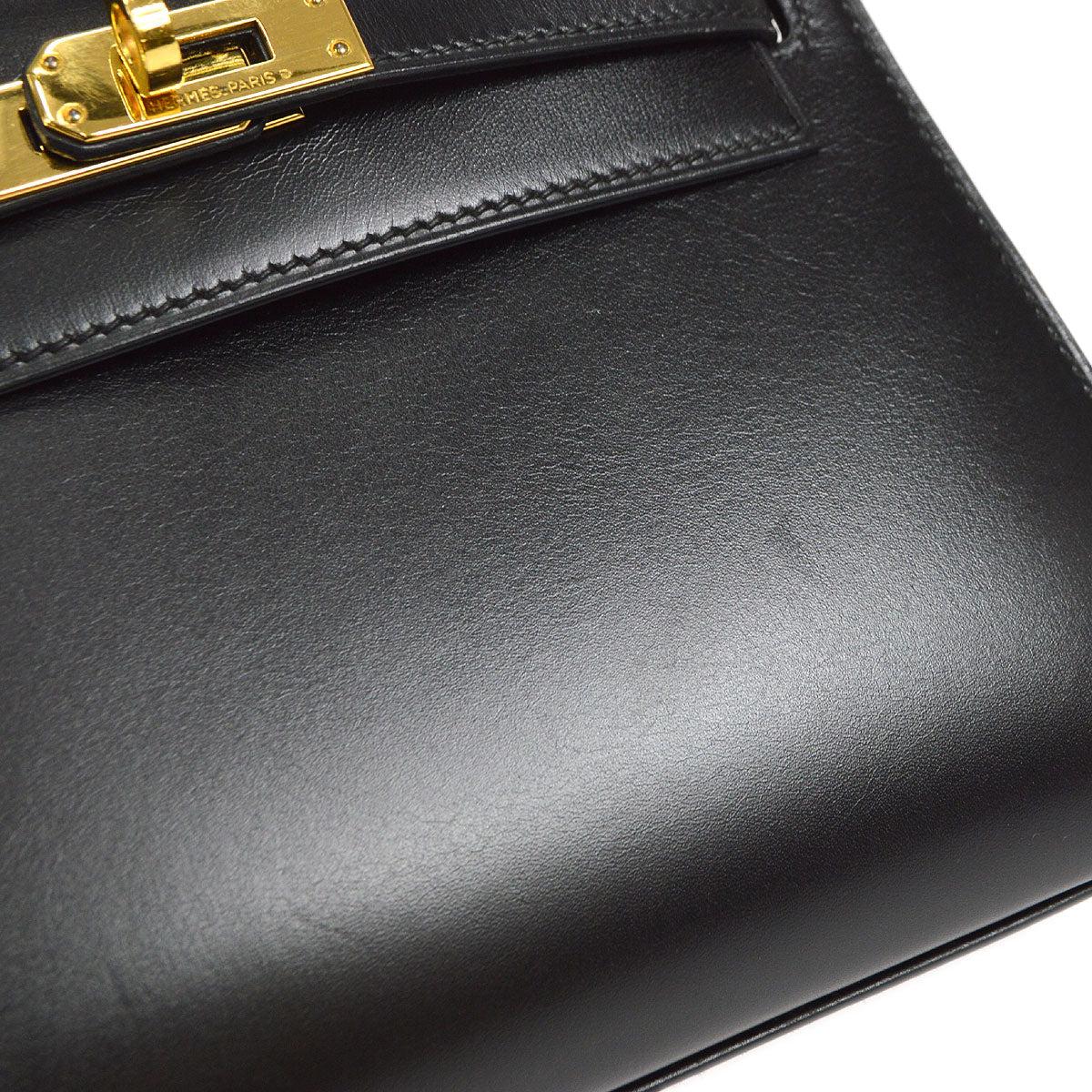 Noir HERMES Kelly 20 Boîte noire en cuir de veau Petit sac à bandoulière à poignée supérieure