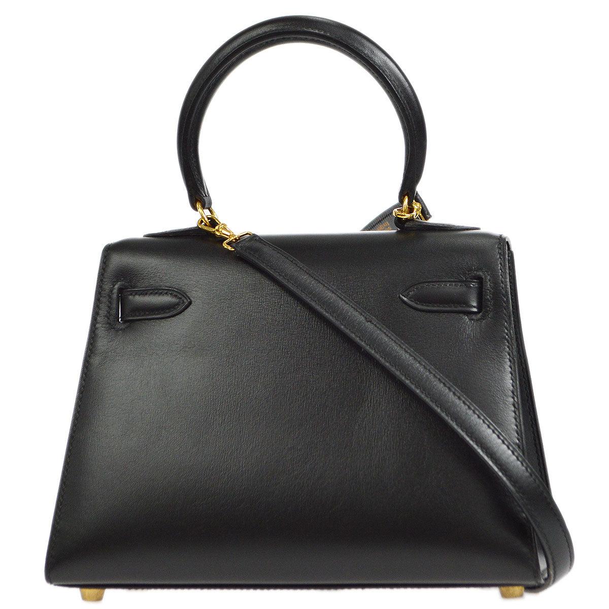 HERMES Kelly 20 Boîte noire en cuir de veau Petit sac à bandoulière à poignée supérieure Bon état à Chicago, IL