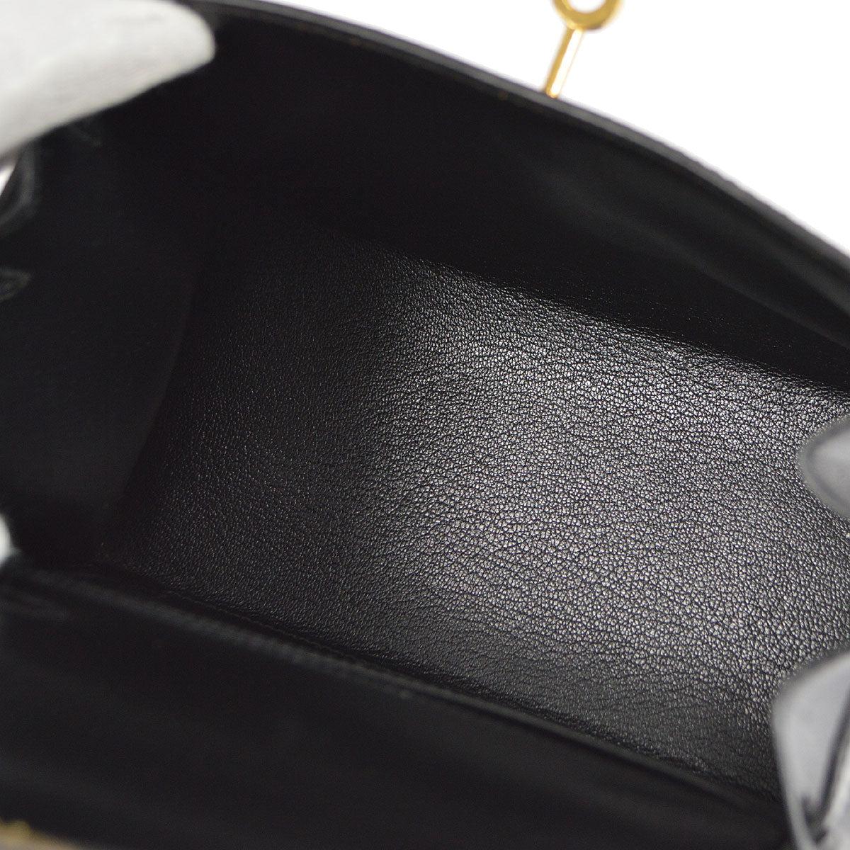 HERMES Kelly 20 Black Calfskin Box Leather Small Mini Top Handle Shoulder Bag In Good Condition In Chicago, IL