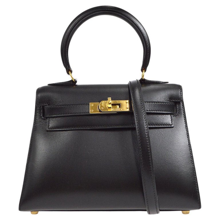 HERMES NEW Mini Kelly 20 Sellier Leather Ivory Black Small Tote Shoulder  Bag For Sale at 1stDibs