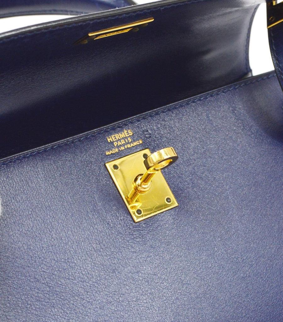 Purple HERMES Kelly 20 Blue Box Calfskin Leather Gold Hardware Top Handle Shoulder Bag