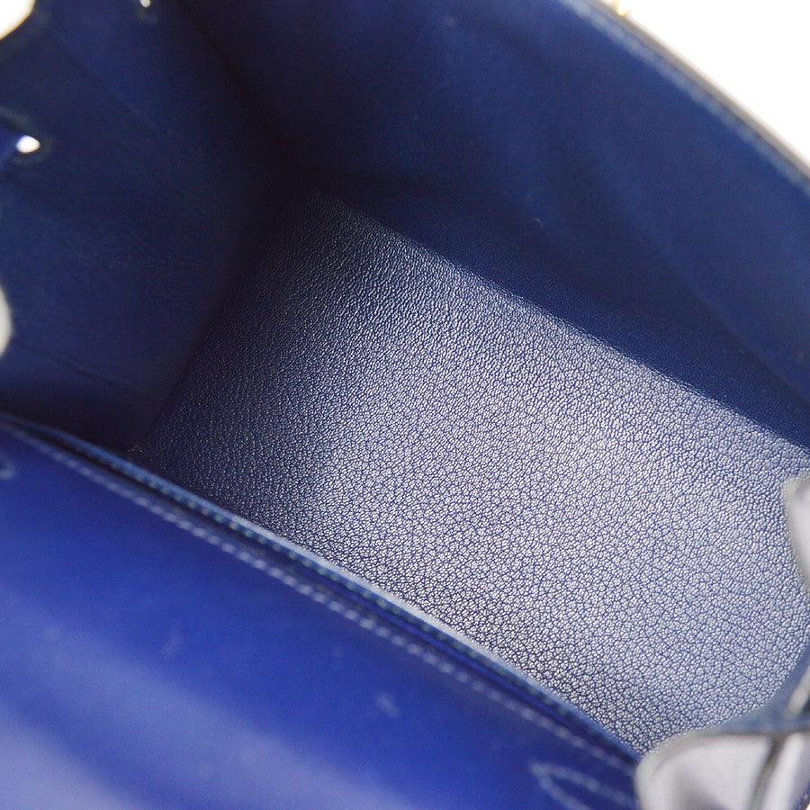 HERMES Kelly 20 Blue Box Calfskin Leather Gold Hardware Top Handle Shoulder Bag In Good Condition In Chicago, IL