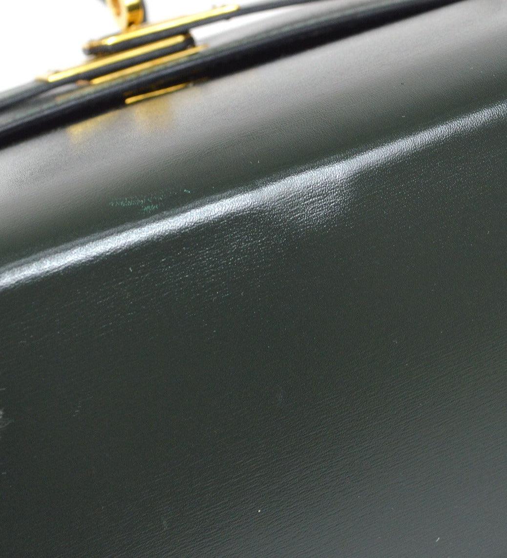 Black HERMES Kelly 20 Green Box Calfskin Leather Gold Hardware Small Mini Shoulder Bag