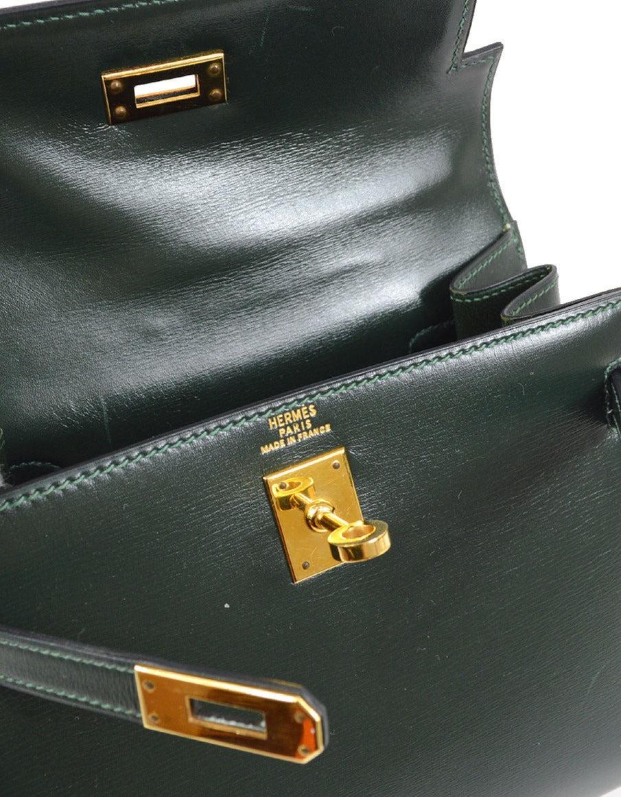 Women's HERMES Kelly 20 Green Box Calfskin Leather Gold Hardware Small Mini Shoulder Bag