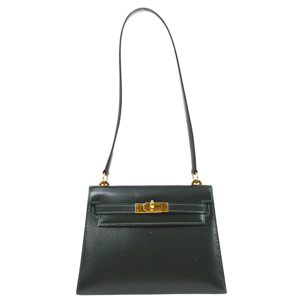 HERMES Kelly 20 Green Box Calfskin Leather Gold Hardware Small Mini ...