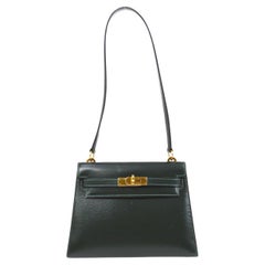 HERMES Kelly 20 Green Box Calfskin Leather Gold Hardware Small Mini Shoulder Bag