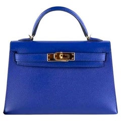 Kelly 20 Mini Bleu Electrique Epsom mit Goldbeschlägen