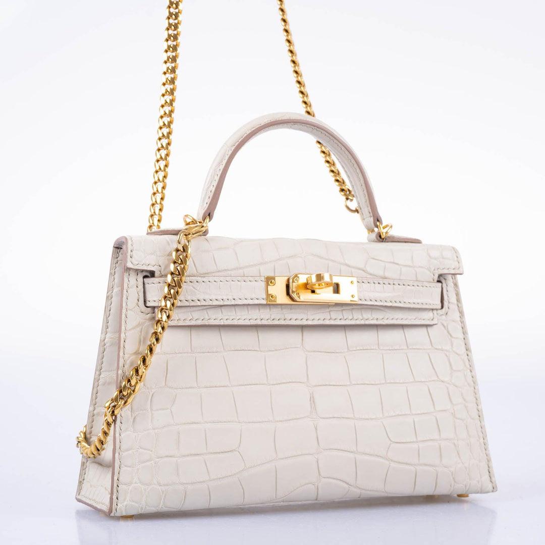 Hermès Kelly 20 Mini II Sellier Beton Matte Alligator Bag with Gold Hardware For Sale 1