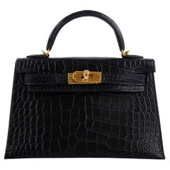 Hermès Kelly 20 Mini II Sellier Black Matte Alligator Bag with Gold Hardware