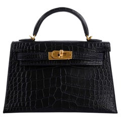 Hermes Mini Kelly II 20 Vert d'eau Matte Crocodile Alligator Handbag