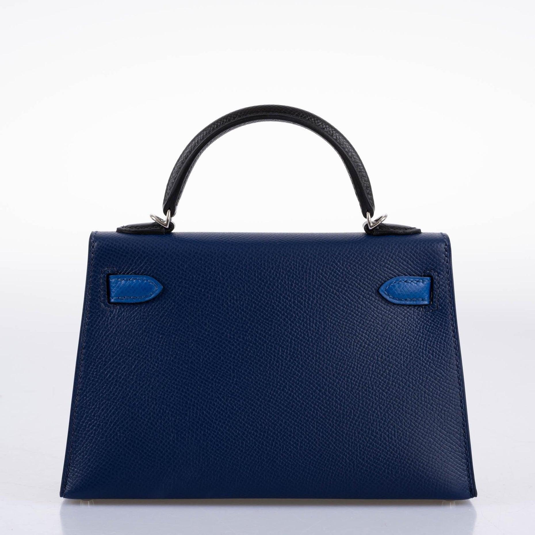 Hermès Kelly 20 Mini II Sellier Bleu Sapphire, Bleu France, Noire Epsom Bag For Sale 1