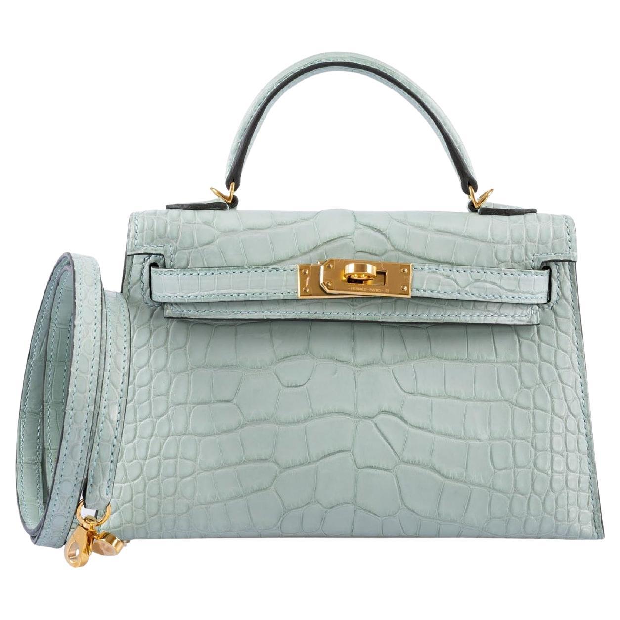 Hermès Kelly 20 Mini II Sellier Vert D'eau Matte Alligator Bag, Gold Hardware