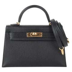 Hermes Kelly 20 Mini Kelly II Black Chevre Gold Hardware Limited Edition 