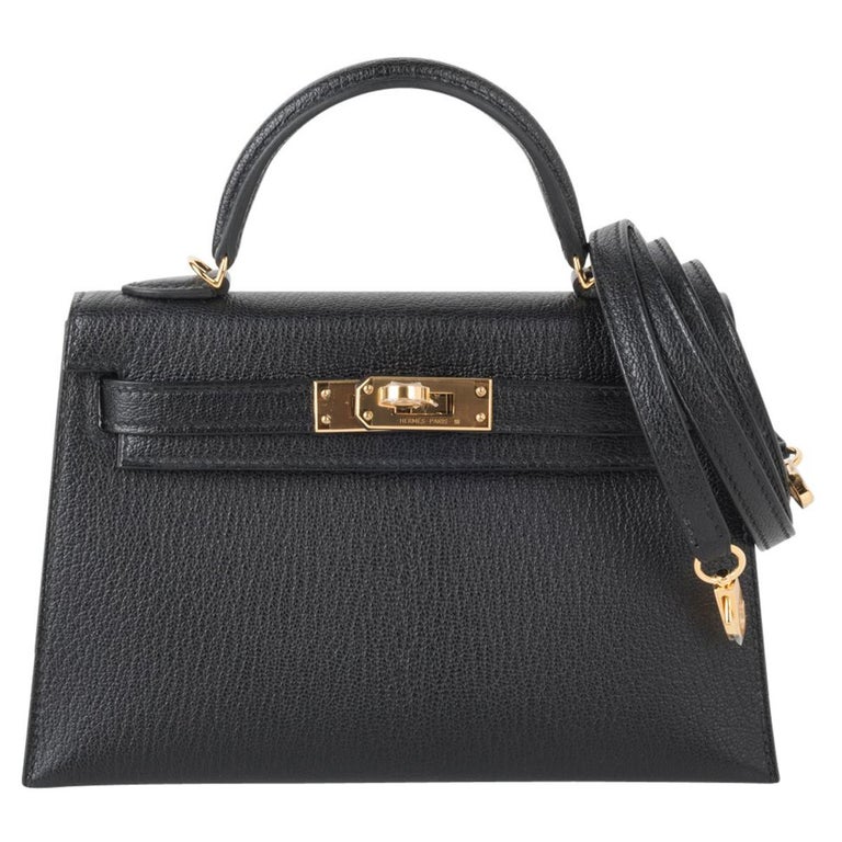 Hermes Mini Kelly II 20 Black Box Leather Palladium Hardware Bag