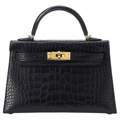 Hermès Kelly 20 Mini Noir/Black Alligator Matte Gold Hardware