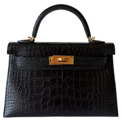 Hermès Kelly 20 Mini Noir/Black Alligator Matte Gold Hardware
