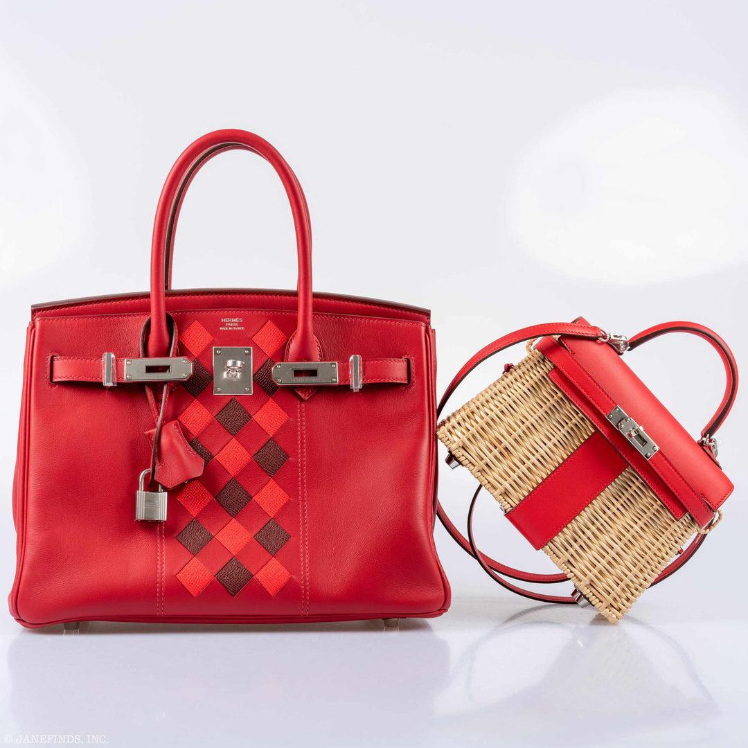 Hermès Kelly 20 Mini Picnic Rouge De Coeur, Swift and Osier Wicker Bag