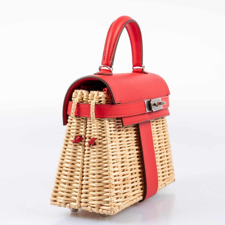 Hermes Fauve Brown Picnic Kelly Mini 20 Bag Handbag Wicker