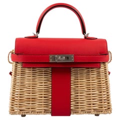 Hermès Kelly 20 Mini Picnic Rouge De Coeur, Swift & Osier Wicker Bag
