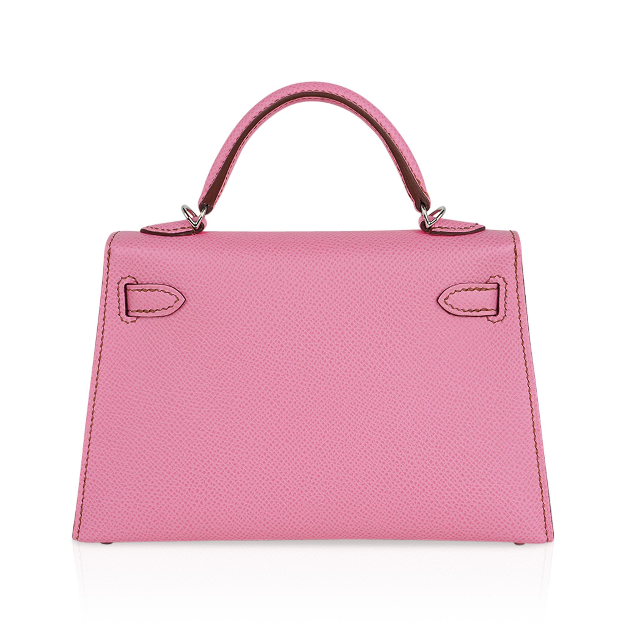 Hermes Kelly 20 Mini Sellier 5P Pink Bubblegum Bag Epsom Palladium Hardware 5
