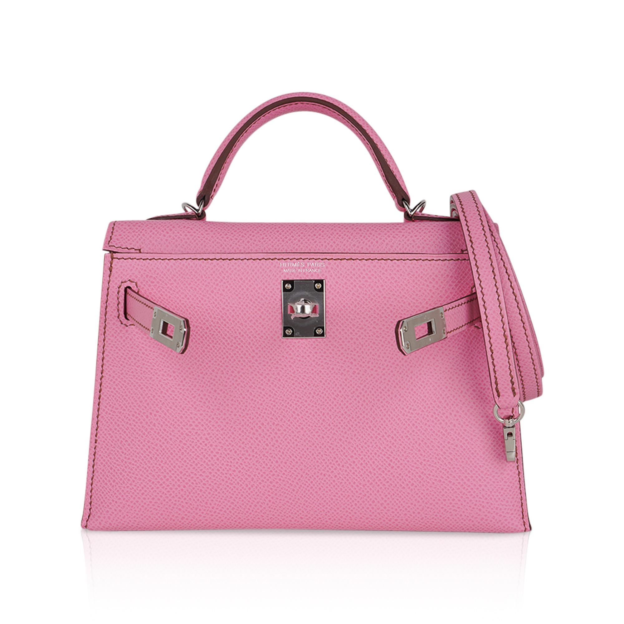 Hermes Kelly 20 Mini Sellier 5P Pink Bubblegum Bag Epsom Palladium Hardware 6