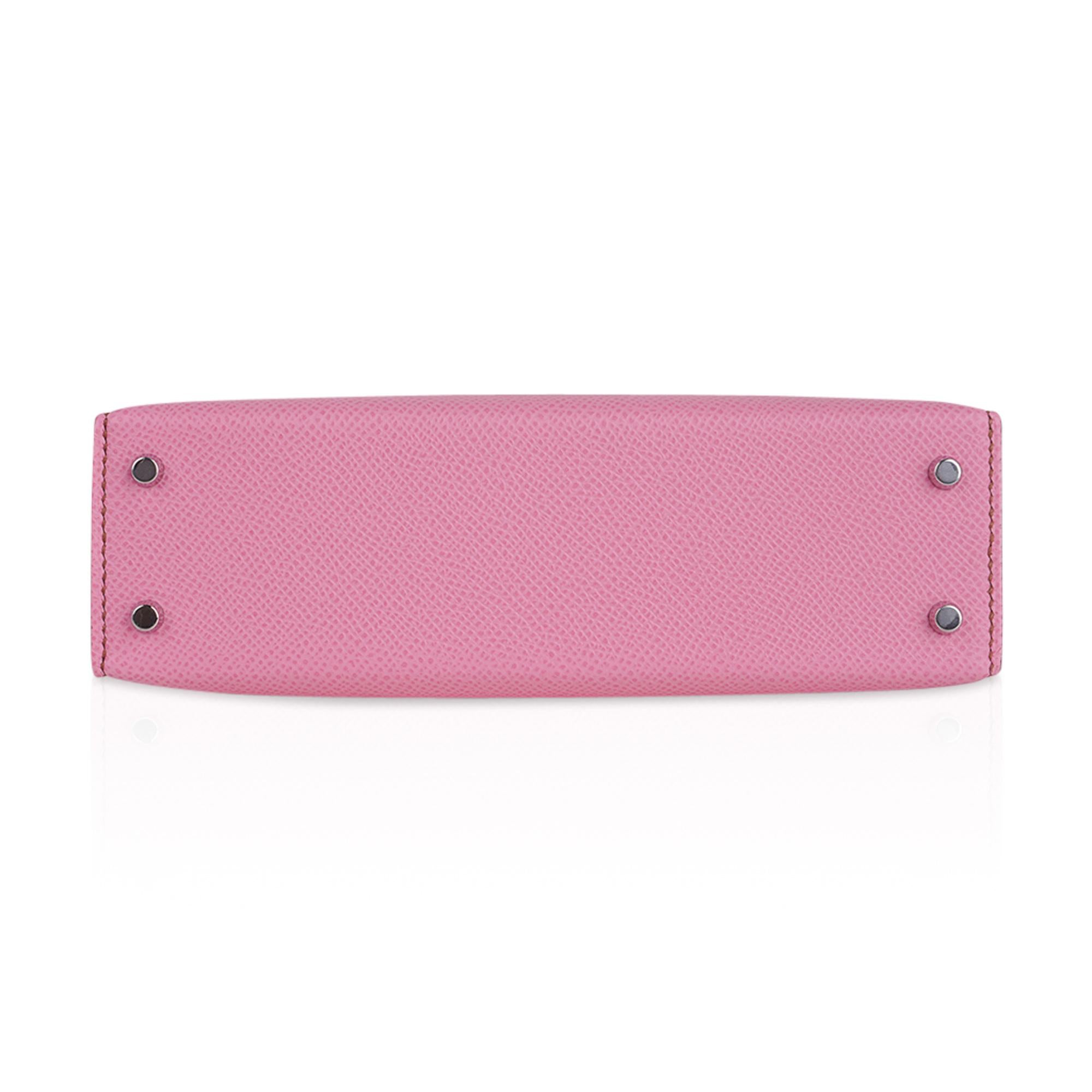Hermes Kelly 20 Mini Sellier 5P Pink Bubblegum Bag Epsom Palladium Hardware For Sale 9