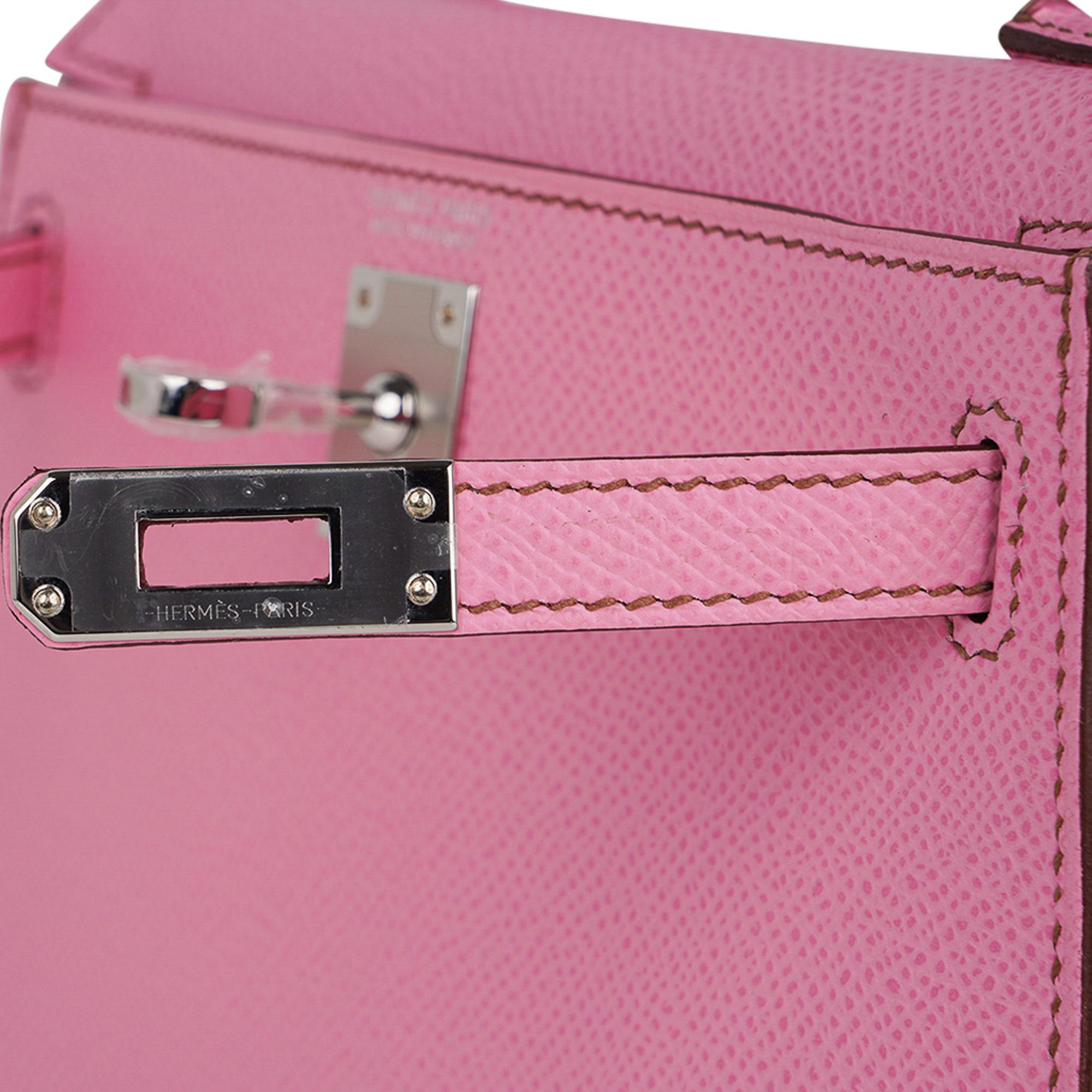 Mightychic offers a guaranteed authentic Hermes Kelly 20 Mini Sellier bag featured in coveted Bubblegum 5P Pink.  
Epsom leather accentuated with Palladium hardware.
Comes with signature Hermes box, shoulder strap, and sleeper.
Please see the