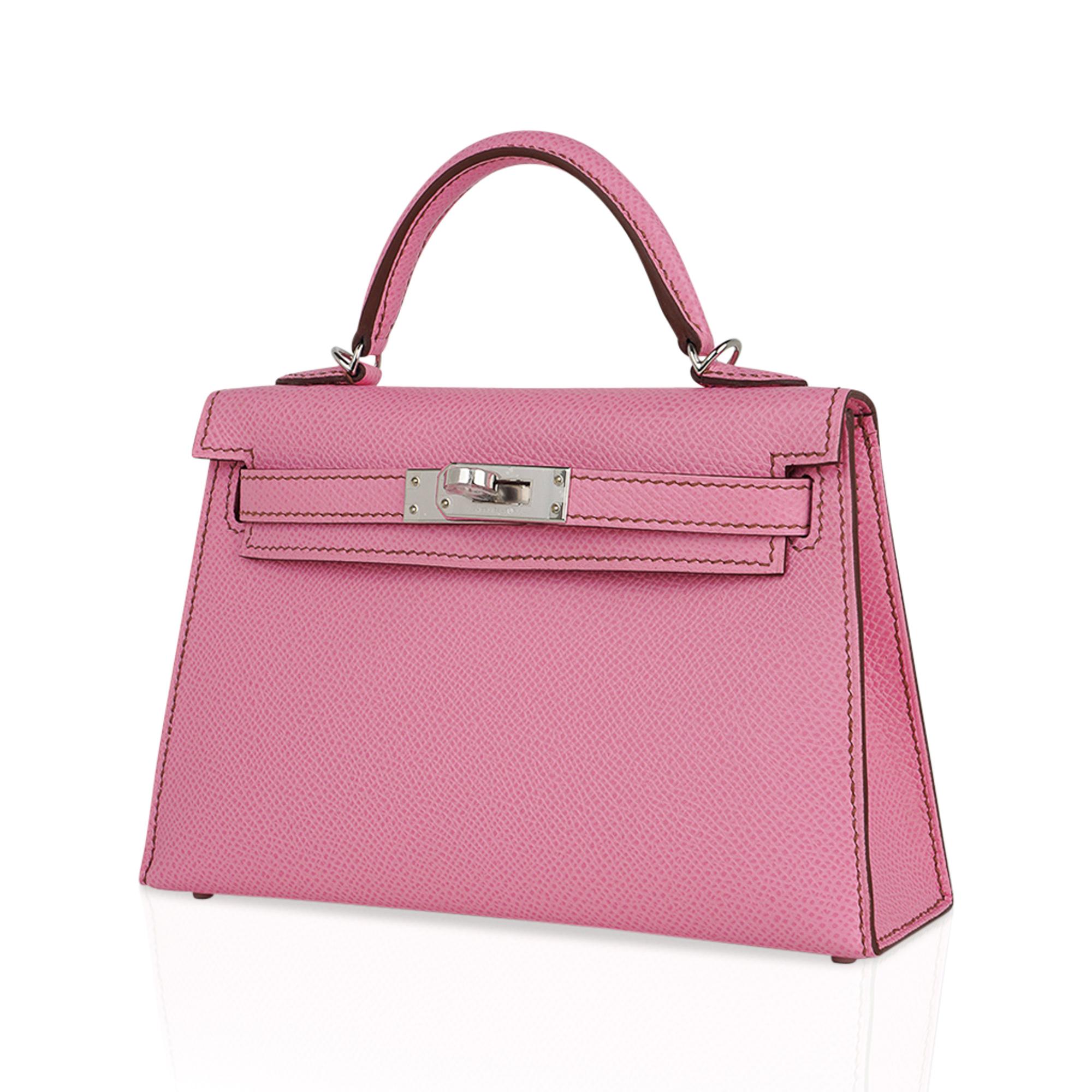 Women's Hermes Kelly 20 Mini Sellier 5P Pink Bubblegum Bag Epsom Palladium Hardware For Sale