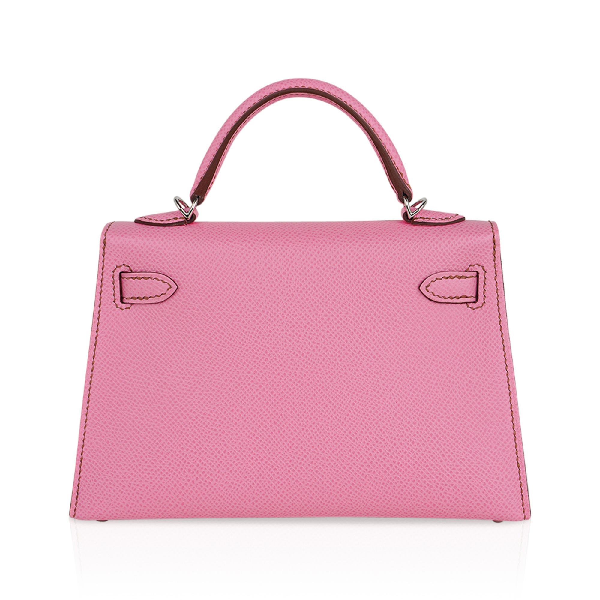 Hermes Kelly 20 Mini Sellier 5P Pink Bubblegum Bag Epsom Palladium Hardware For Sale 2