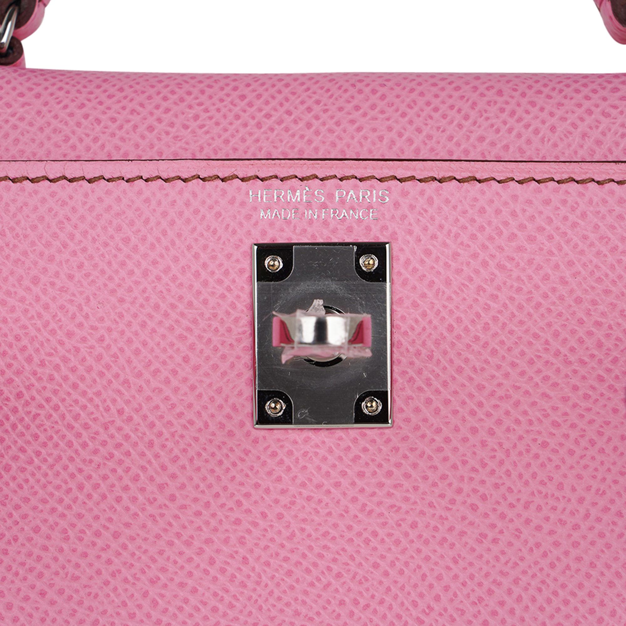 Hermes Kelly 20 Mini Sellier 5P Pink Bubblegum Bag Epsom Palladium Hardware For Sale 3