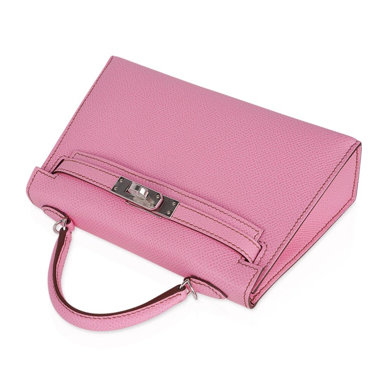 Hermes Kelly 20 Mini Sellier 5P Pink Bubblegum Bag Epsom Palladium Hardware For Sale 2