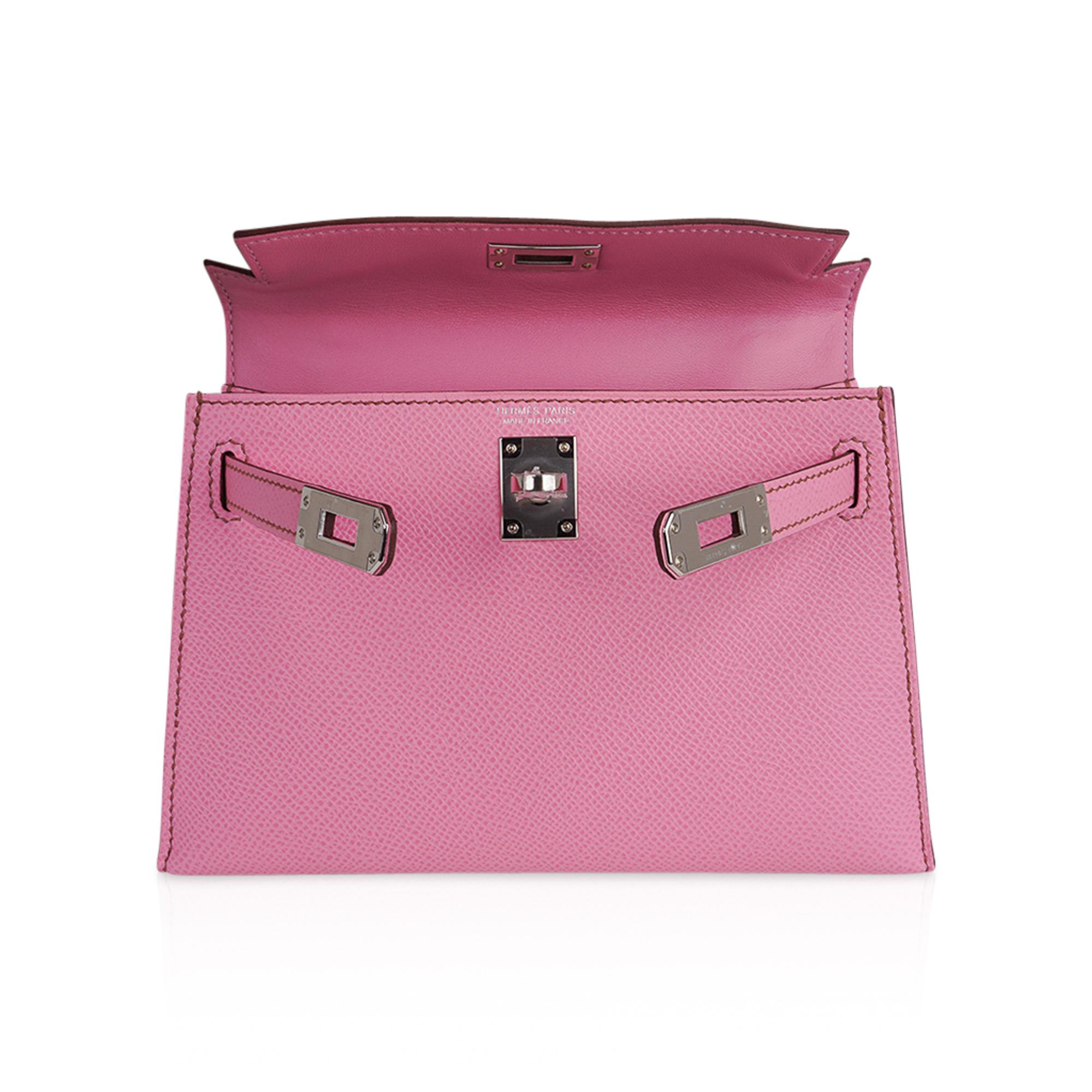Hermes Kelly 20 Mini Sellier 5P Pink Bubblegum Bag Epsom Palladium Hardware 3