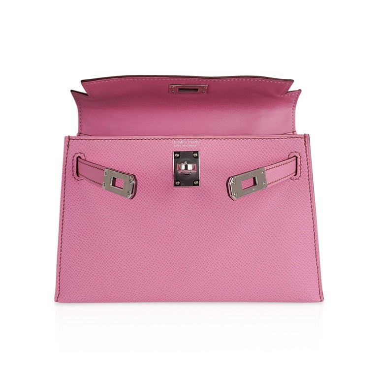 Hermes Kelly 20 Mini Sellier 5P Pink Bubblegum Bag Epsom Palladium Hardware For Sale 6