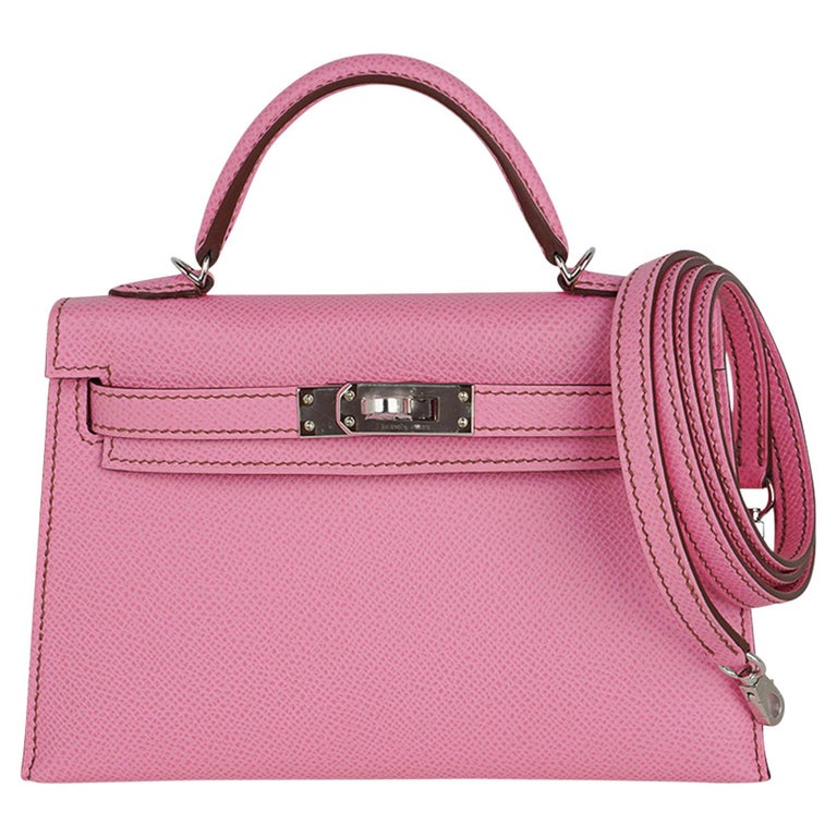 Hermes Kelly 20 Mini Sellier 5P Pink Bubblegum Bag Epsom Palladium Hardware For Sale