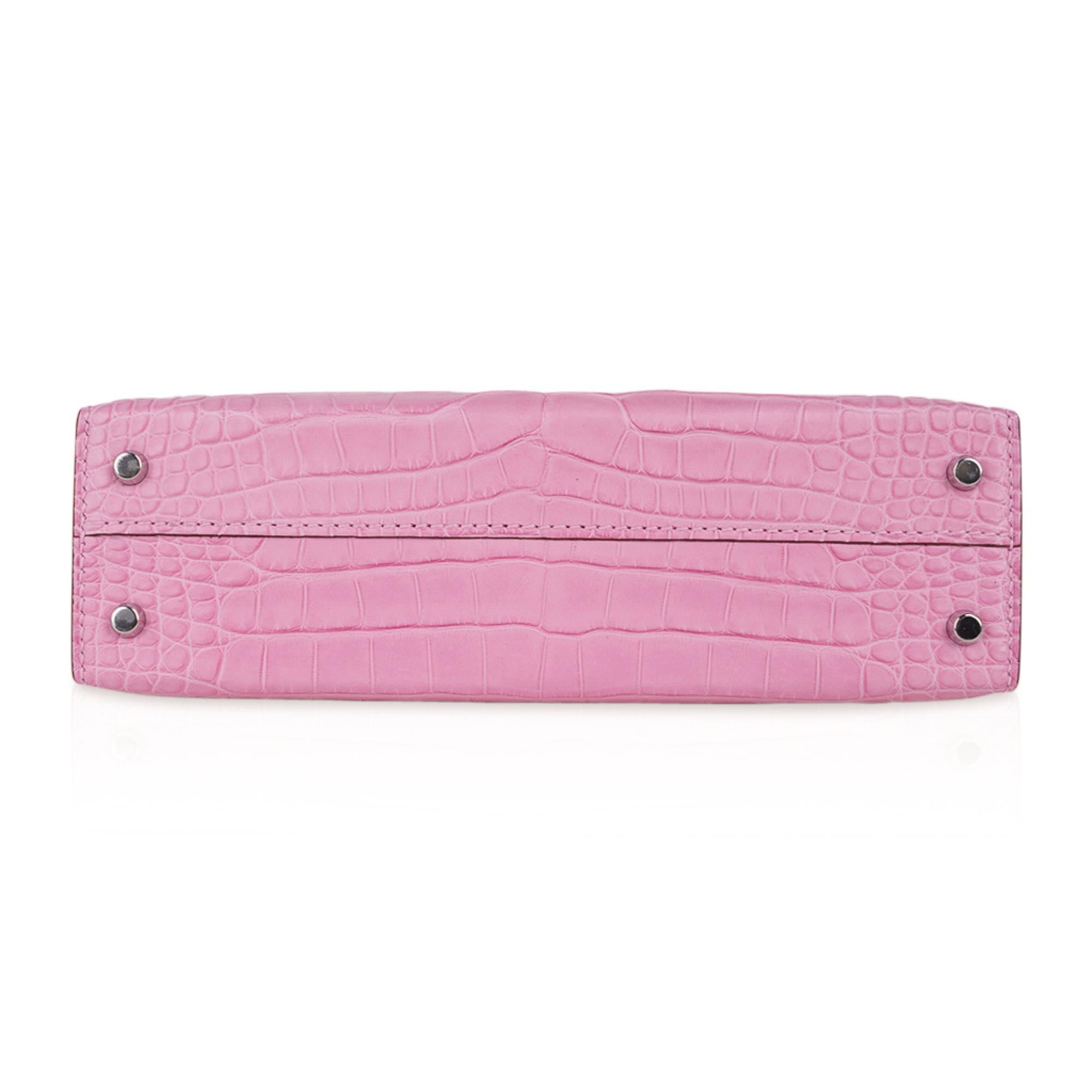 Hermes Kelly 20 Mini Sellier Bag 5P Pink Matte Alligator Palladium Limited 4